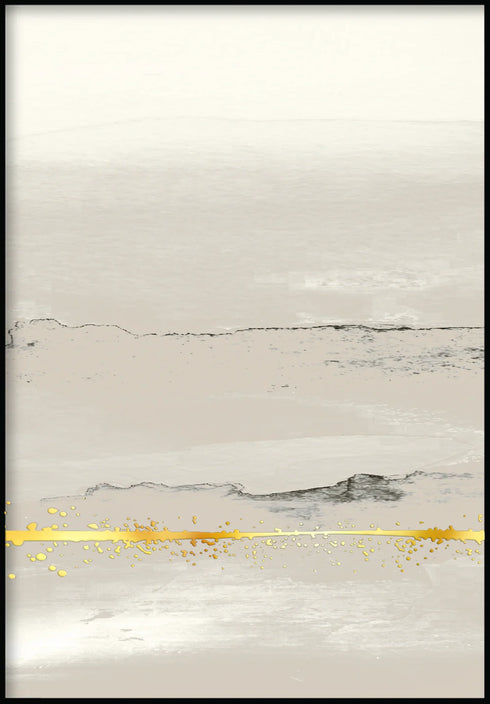 Beige Landscape Right Real Gold Poster